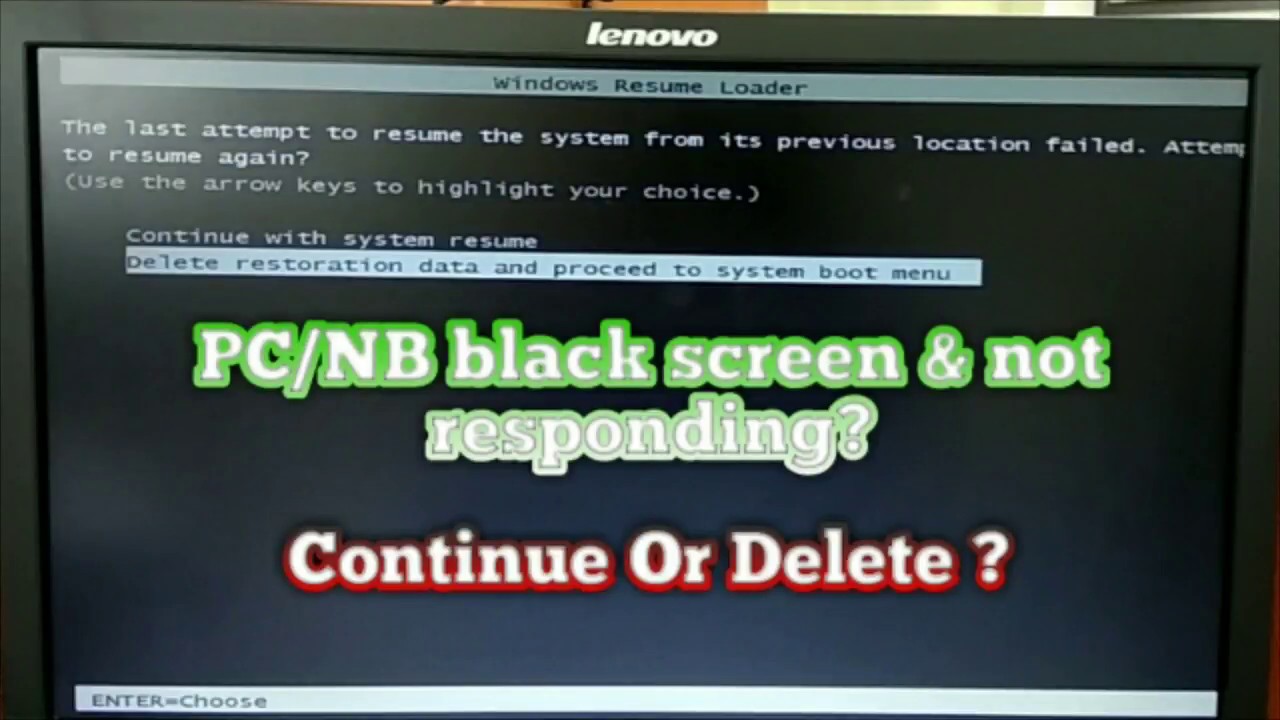 pc black screen dan not responding windows resume loader youtube