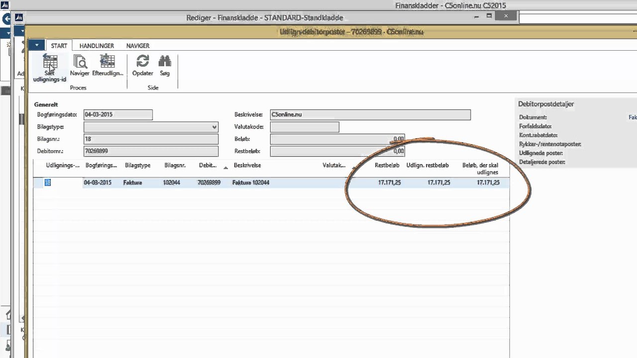 C5online: Udligning af debitor (indbetaling) i Microsoft C5 2015/2016