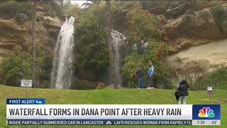 Waterfall forms in Dana Point after heavy rain