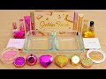 Pink vs Gold Slime ASMR - Mixing Makeup Eyeshadow Into Slime