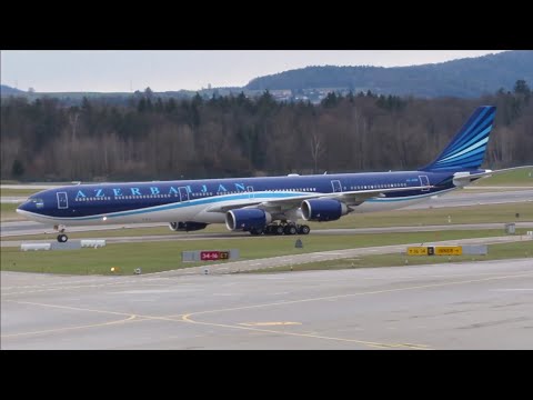 WEF 2018 Zurich - Azerbaijan Government A340-642ACJ Arrival into Zurich! 20.1.18