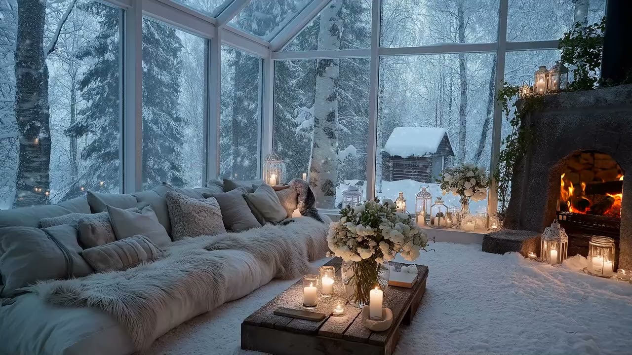 ❄️ Winter Calm Piano | Cozy Fireplace Lounge | 5 Hours Focus Meditation Study Relax Healing