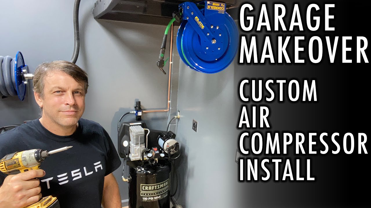 GARAGE CUSTOM DETAIL AIR COMPRESSOR INSTALLATION. COXREELS EZCOIL