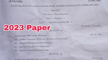 1sem English question paper 2023 year || Degree 1st semester English 2023 Question Paper UGExams2023
