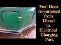WINNEBAGO LeSharo RV. Part 22 - Diesel fuel filler entrance REPURPOSED to Electrical Charging Port.