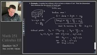 Math 251 - Section 14.7 - Max and Min Values (2 of 3)
