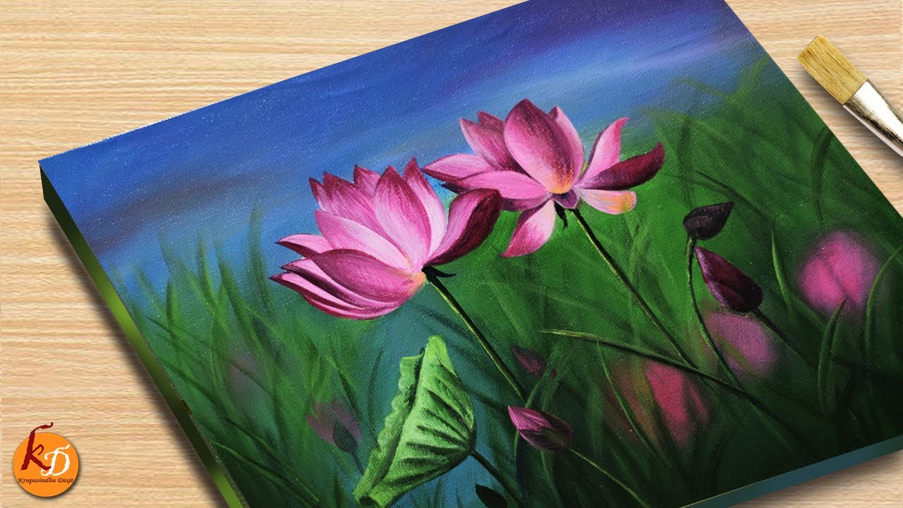 Simple lotus flower painting Step by Step 🌷 Acrylic painting for beginners | Episode 