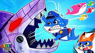Police Shark Rescue Family Shark From Scary Robot Shark | Color Squad Rescue Baby Shark + More