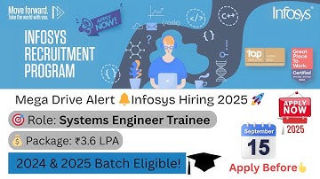 Infosys Mass Hiring 2024 & 2025 | Systems Engineer Trainee | 3.6 LPA | Last Date 15th Sept 2025