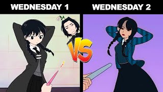 Zero Two Dodging meme - Wednesday in Hogwarts vs Wednesday in Nevermore