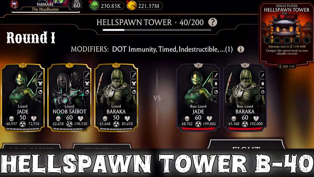 Fatal Hellspawn Tower Boss Battle 40 Fight + Reward MK Mobile | Team Lizard
