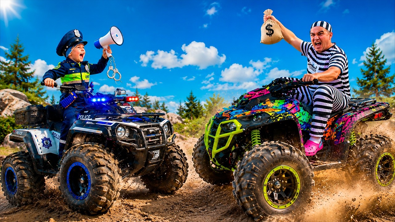 POLICE vs THIEF on GIANT ATVs! 🚓 Crazy Blue Tractor Chase - YouTube