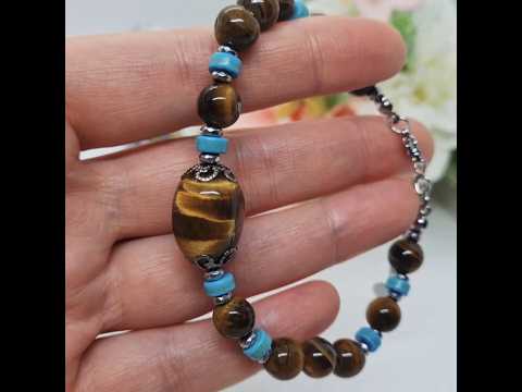 Браслет амулет натуральний камінь тигрове око, говліт під бірюзу, видео 1