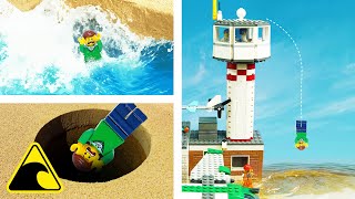 Many Deaths Of Oh No Guy - Wave Machine Vs Lego Minifigure - Lego Tsunami Dam Breach Experiments