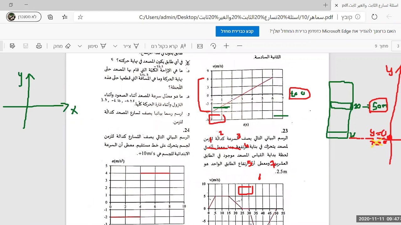 سؤال 23 الحركة بتسارع ثابت (المصعد في بناية)