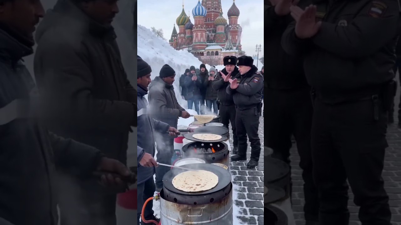 Индийские рабочие устроили кулинарное шоу прямо у стен Кремля