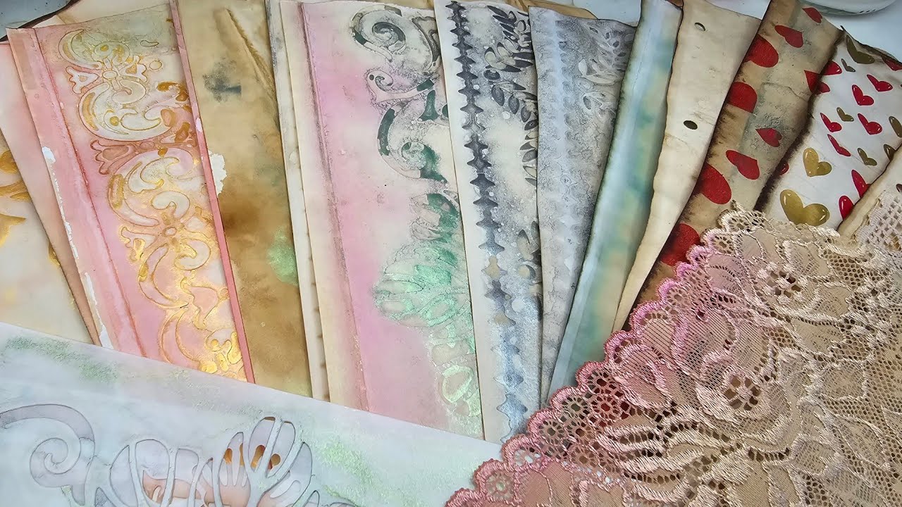 Papier färben - der ganze Vorgang - Kaffee, Farben, Schablonen, Spitze..und Ergebnisse anschauen