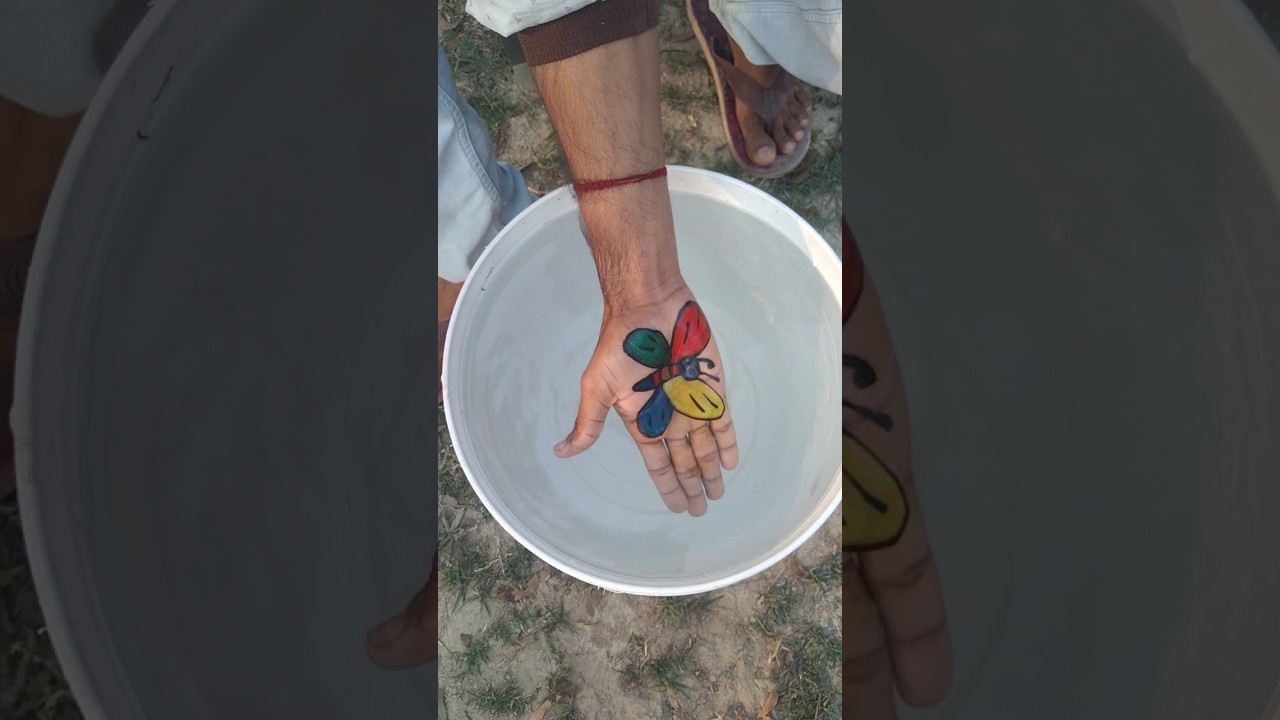 Butterfly 🦋 drawing On ✋ hand on water 💦 by flloting pen 