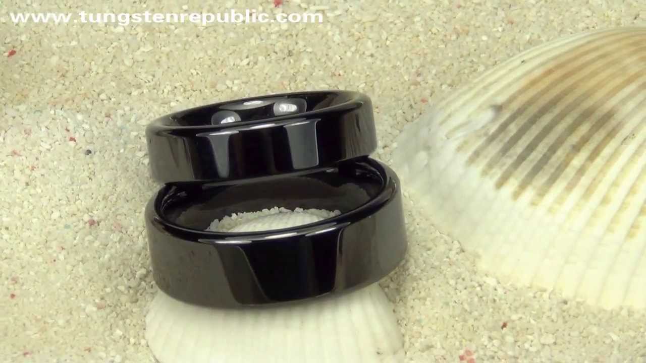 We Love Flat Classic Black Ceramic Ring, Wedding Band