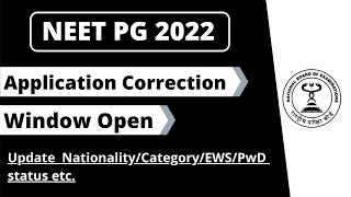 NEET PG 2022 application correction window open