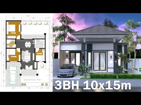 10x15m-home-design-plan-|-one-story-house-|-3-bedroom-|-sketchup-design