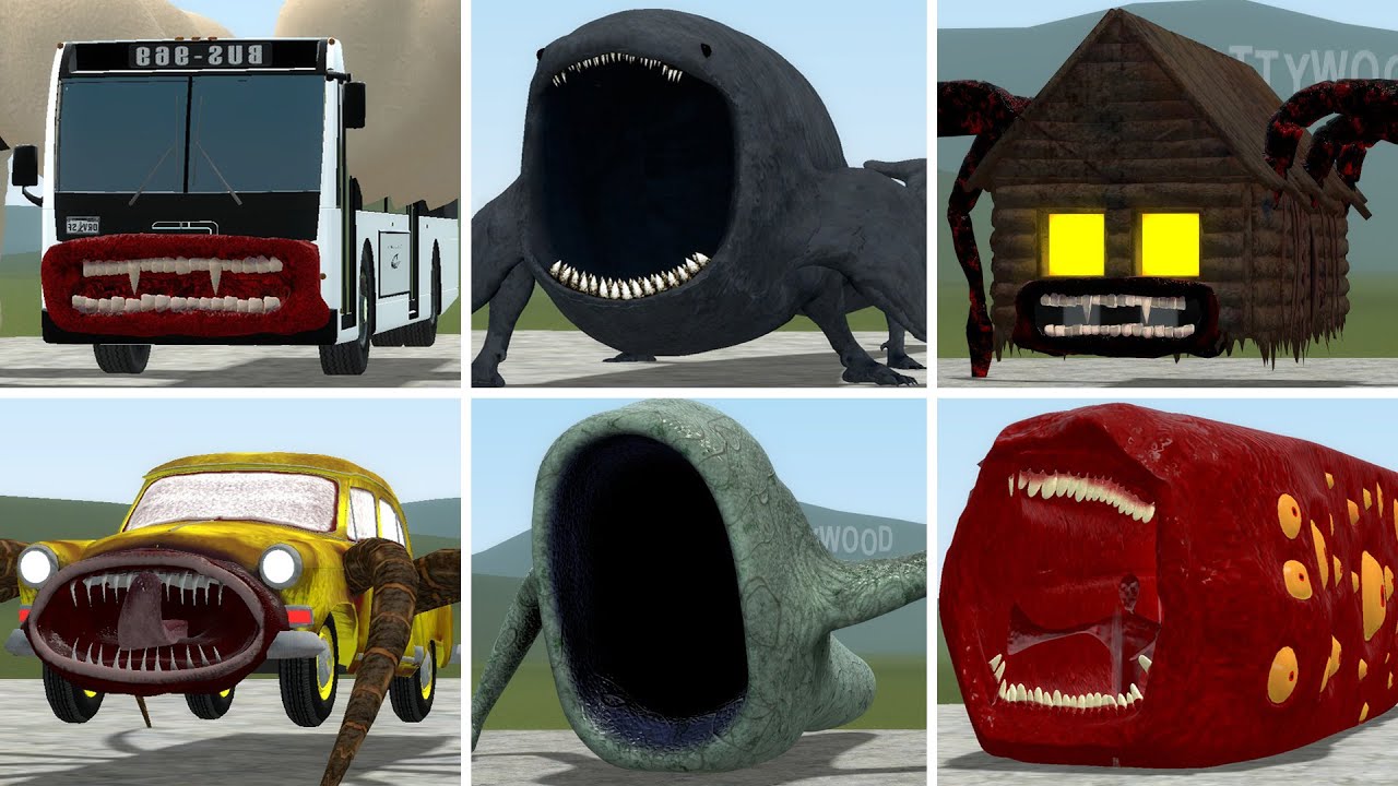 BUS EATER BUILDER, BLOOP, HOUSEHEAD BUS EATER, CAR EATER VS ALL TREVOR HENDERSON BATTLE In GMOD!
