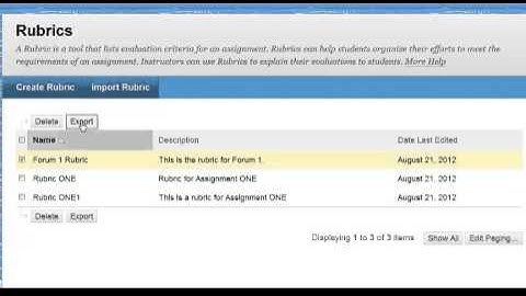 Blackboard 9.1.13: Export Rubrics