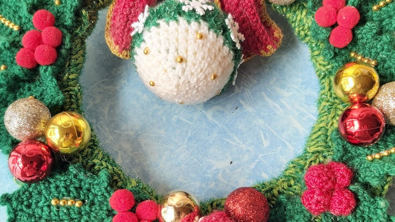 ¡¡Armamos una corona de navidad!!, con aplicaciones que tejimos 🎀🔴🎄❄🎅