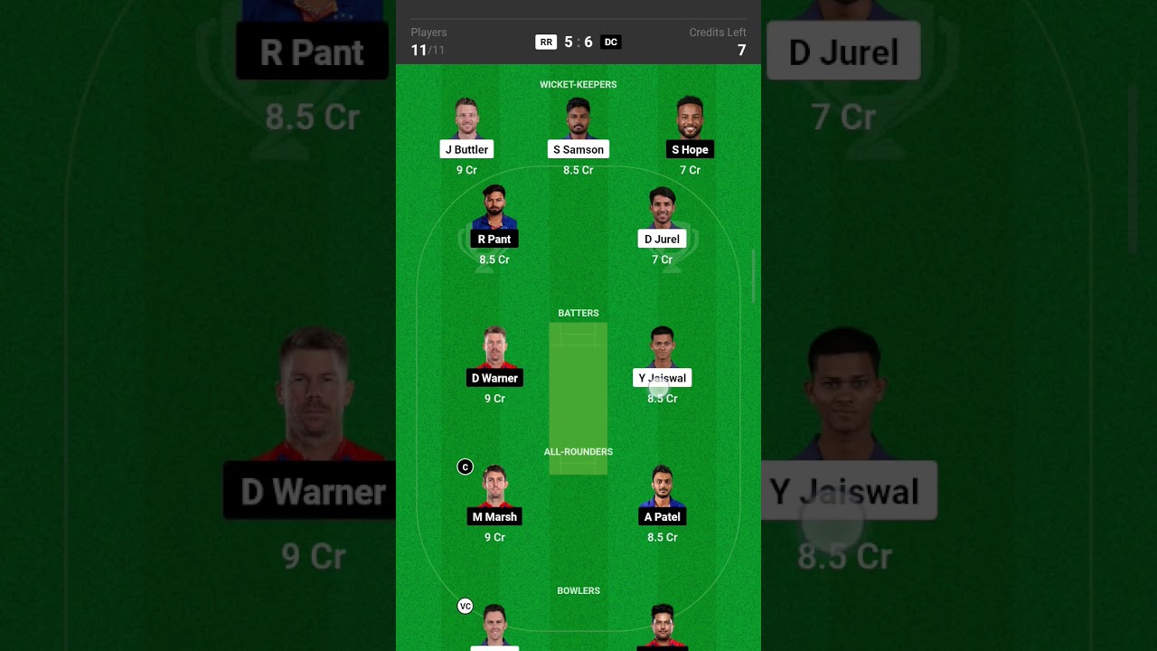 DC VS RR DREAM 11 PREDICITION TEAM 