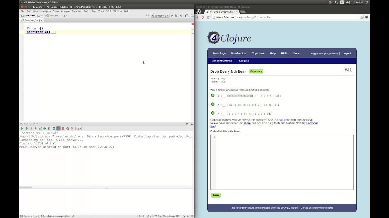4Clojure Solution to Problem 41 using (partition-all)