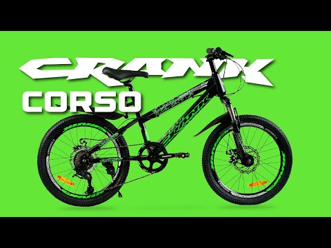 Велосипед дитячий спортивний двоколісний 20" дюймів CORSO Crank CR-20247 сталева рама, 7 швидкостей, чорно-зелений, видео 1