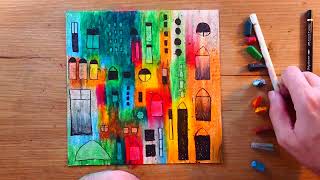 Super Simple House Structure Abstract Painting | Oil Pastel | Relaxing Art