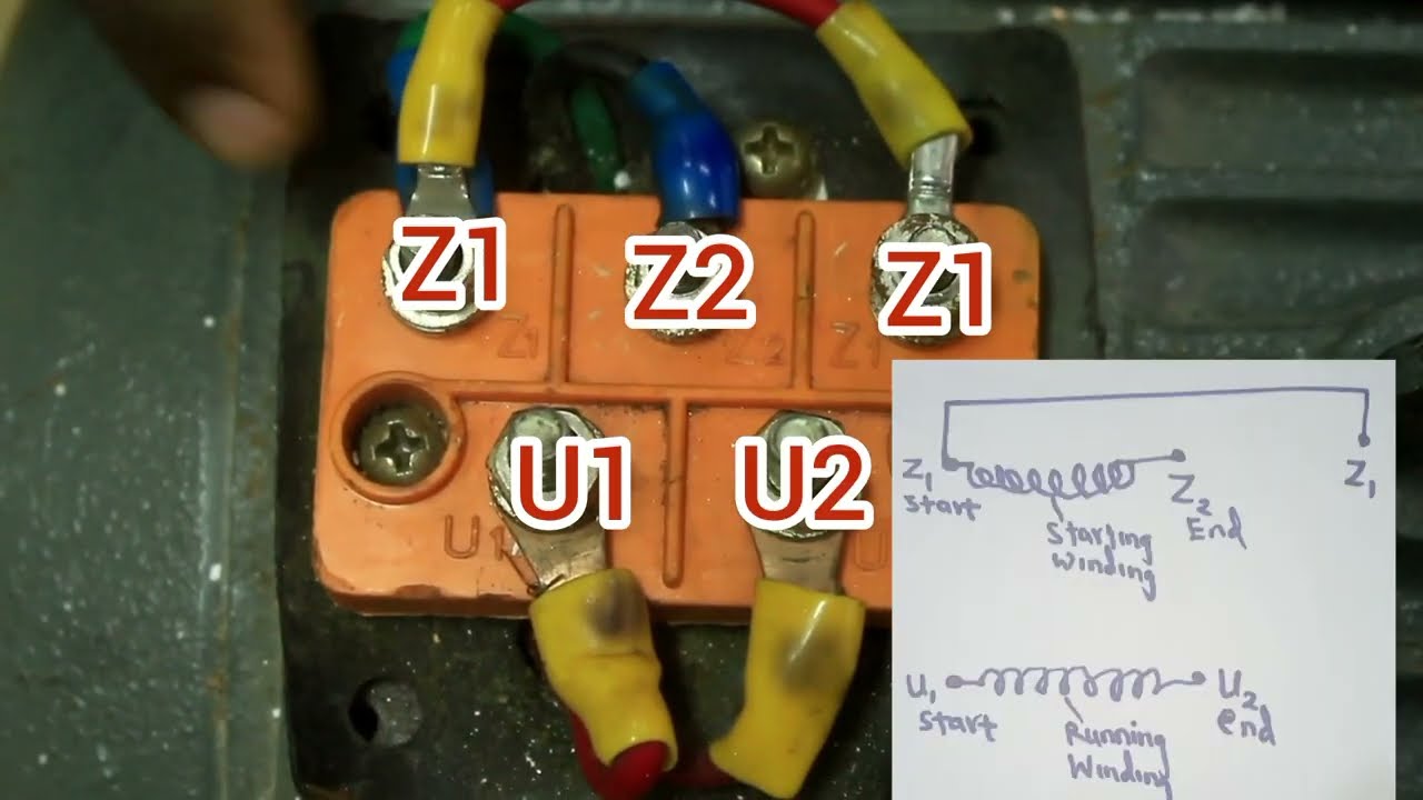 Подключение однофазного двигателя к источнику питания //Для прямого и обратного вращения.