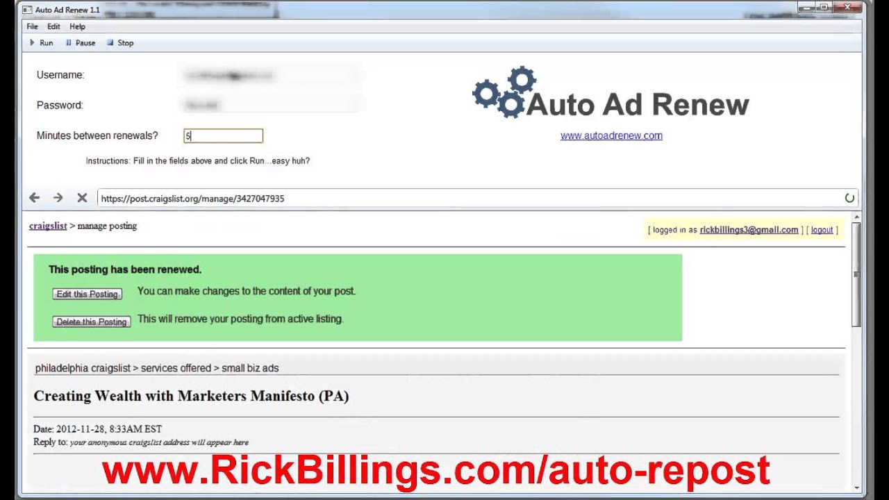 Craigslist Auto Post | Re-New Your Craigslist Ads Every 48 Hours - YouTube