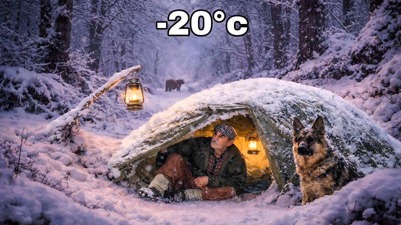 Winter Survival Camping in Heavy Snow _ Building Shelter & Fire in the ...