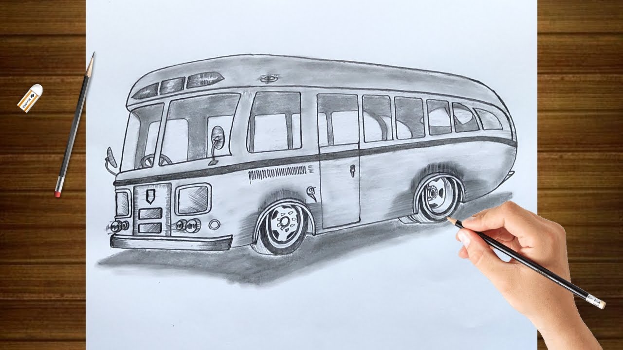 Pencil Sketch of a School Bus | Time-Lapse Drawing Video | How to draw ...