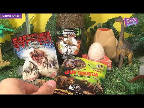 Lots of Jurassic World Surprise Toys - T-Rex, Spinosaurus, Brachiosaurus, Triceratops, and more.