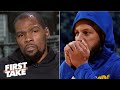 KD reacts to Steph Curry’s broken hand, Achilles injury update & defends Kyrie Irving | First Take