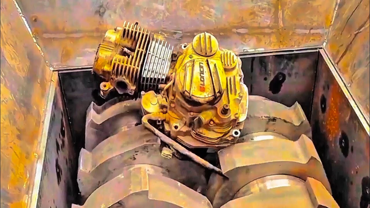 Dangerous Metal Shredder! Shredding Motorcycle Engine Metal Scrap