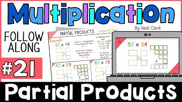 Partial Products multiplication lesson, how multiply 2 x 2 digits with partial products method Q21