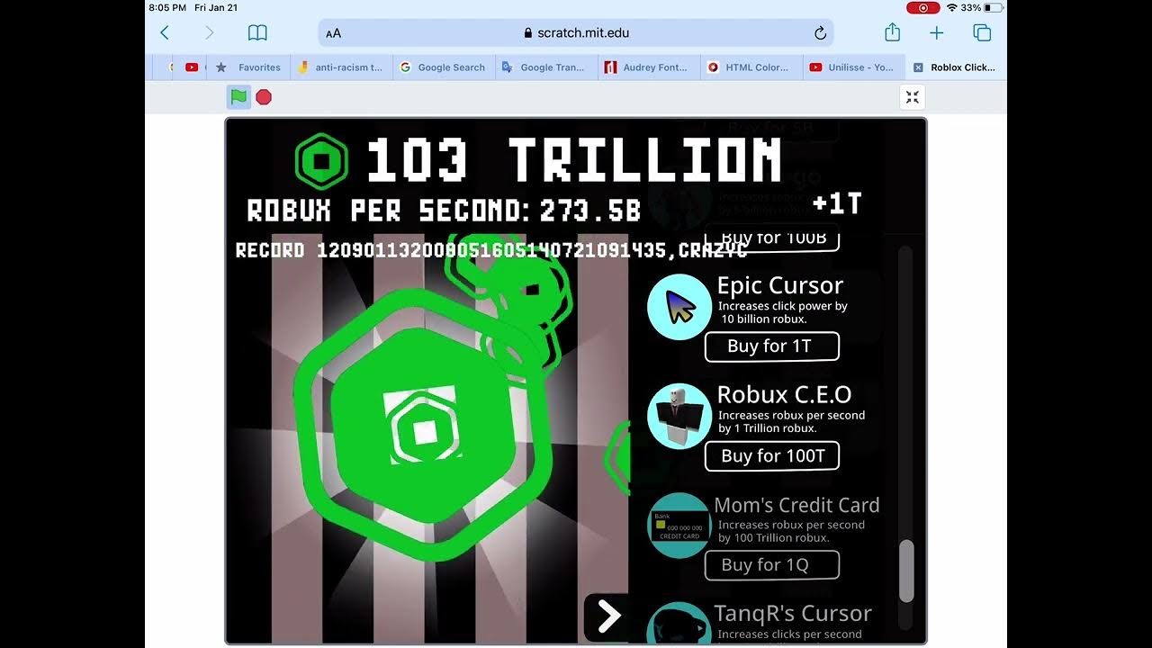 Playing roblox clicker on scratch YouTube