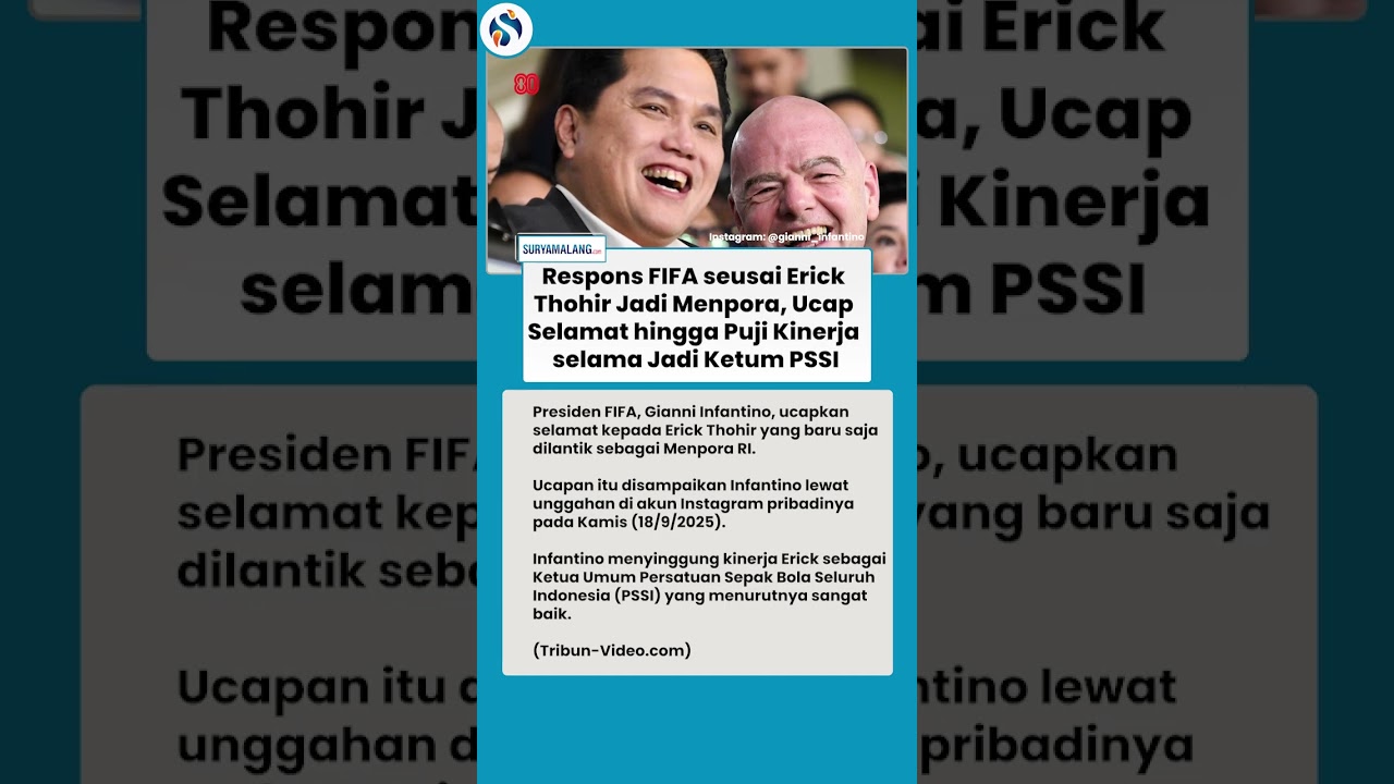 Erick Thohir Dapat Ucapan Selamat dari Presiden FIFA usai Jadi Menpora, Kinerja di PSSI Dipuji