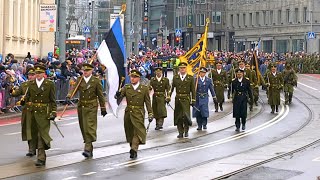 ขบวนพาเหรดทหารวันประกาศอิสรภาพของเอสโตเนียในทาลลินน์ 24.2.2024