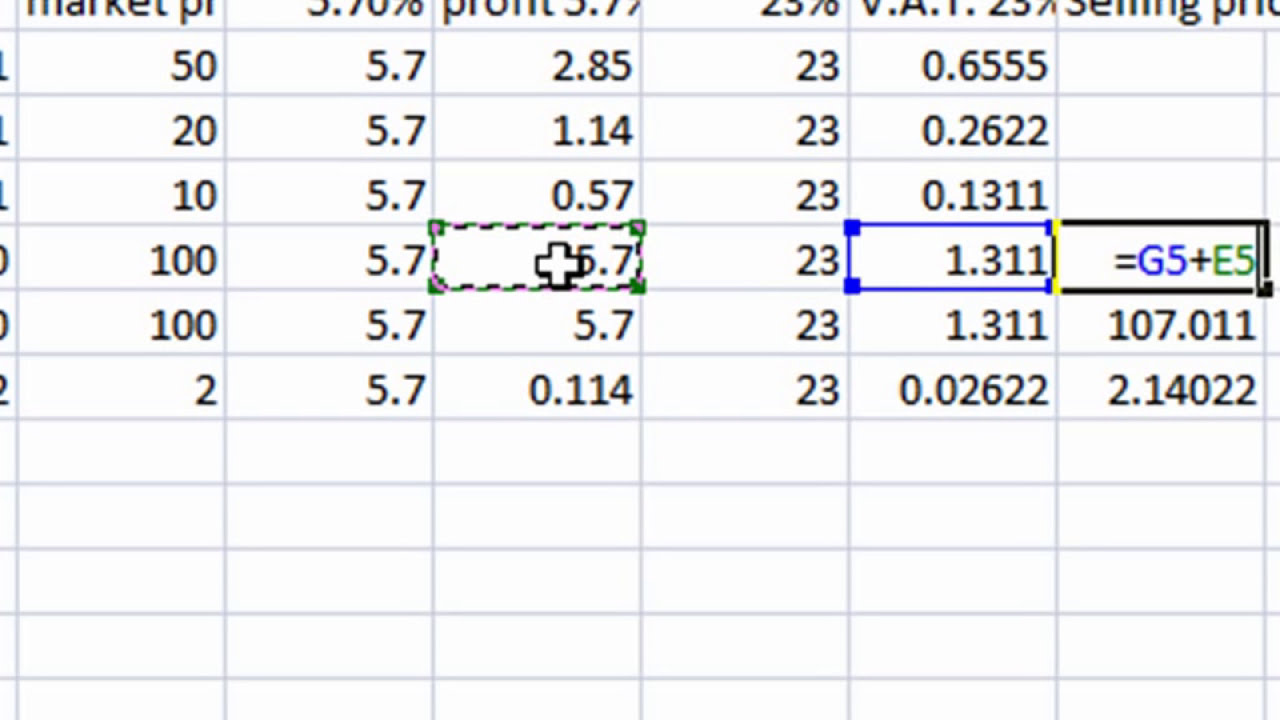 Excel Sum Percentage Multiply Formula to Calculate an INVOICE - YouTube