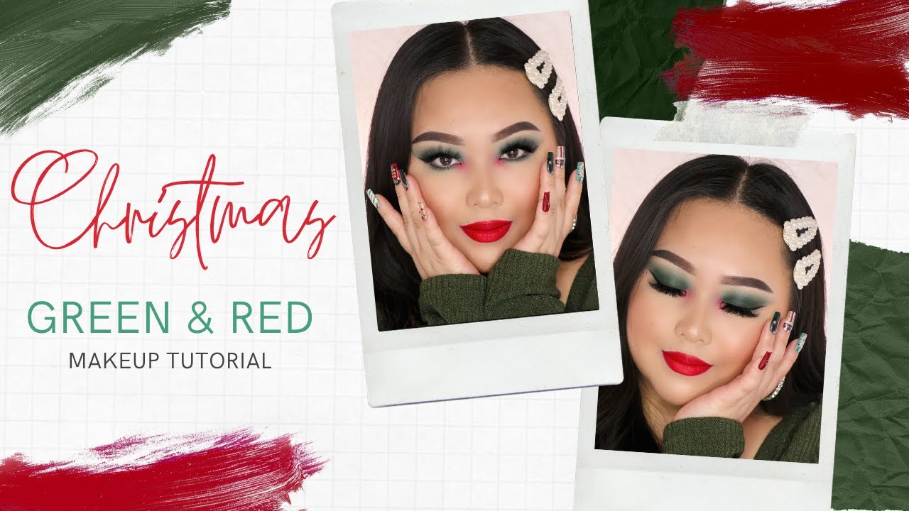 GREEN RED CHRISTMAS EYE MAKEUP TUTORIAL | RED LIP