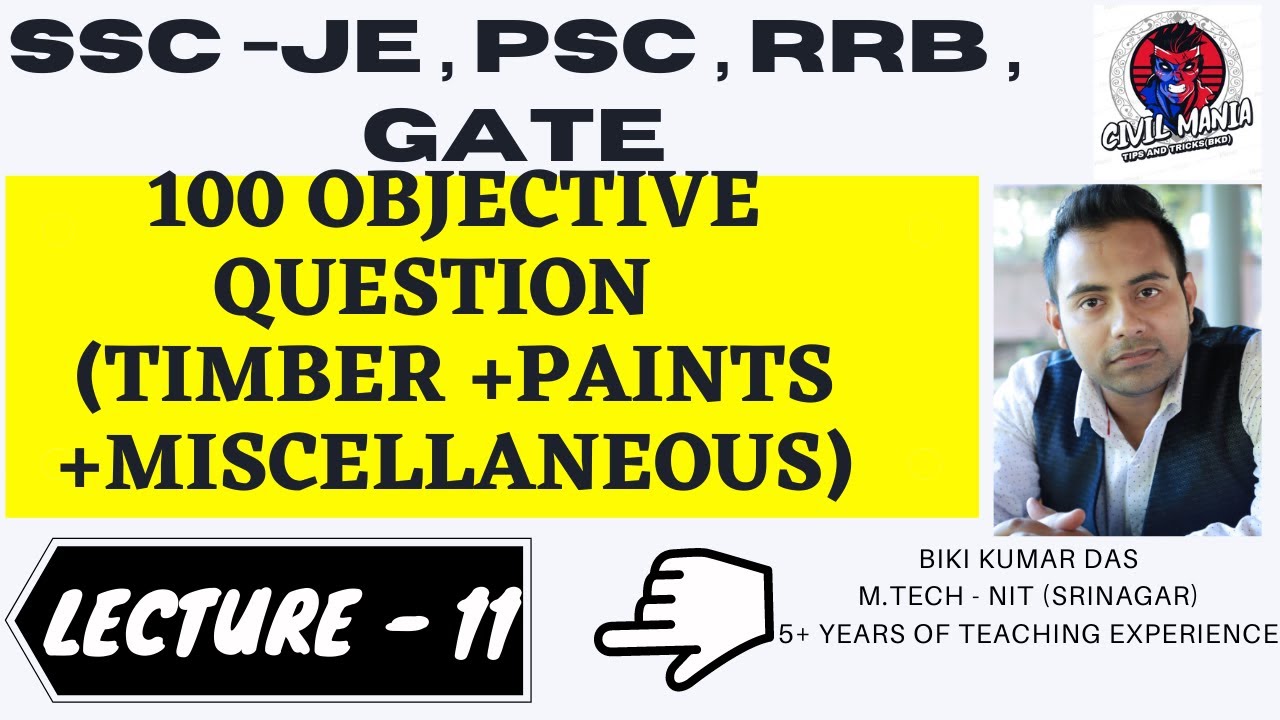 100 OBJECTIVE QUESTIONS ON TIMBER || PAINT || MISCELLANEOUS MATERIAL