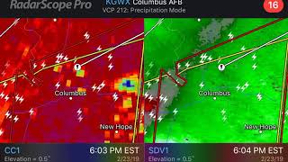 Columbus, MS Tornado Debris Signature on RADAR 2/23/19