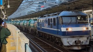 【4K高画質】【ジョイント音最高！】JR貨物EF210形100番台114号機〔新〕（新塗装）＋タキ11両が関内駅2番線を通過するシーン（3091レ・新A150・石油輸送）2025.12.20