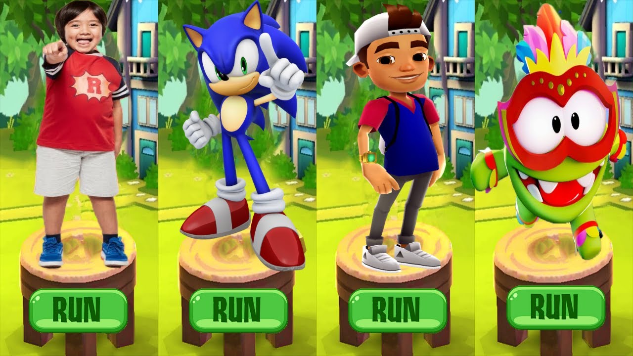 Tag with Ryan vs Sonic Dash vs Subway Surfers World Tour Barcelona vs Om Nom Run Brazilian Carnival