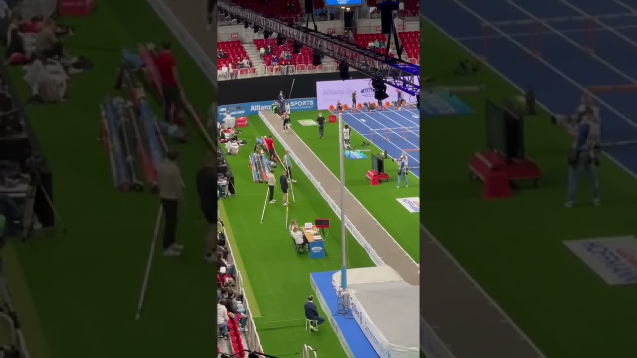 Cool salto by Matt Ludwig during warm up for pole vault competition at ISTAF Düsseldorf 